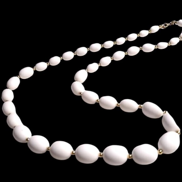 Monet Vintage Single Strand White Lucite Beaded Gold-Tone Spacer Necklace - Picture 1 of 15